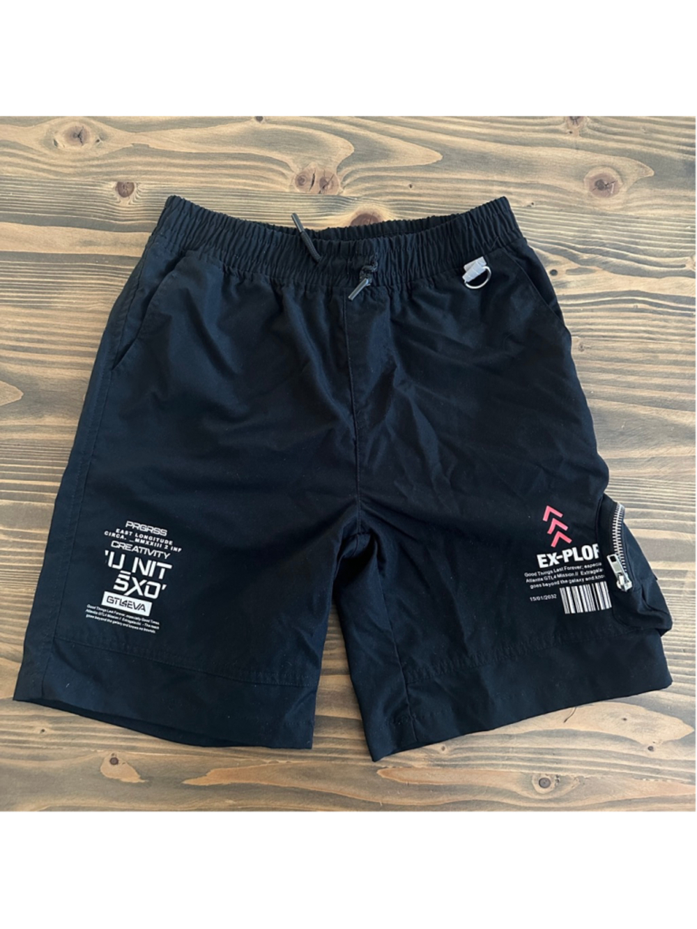 GTL4 Boys Black Athletic Shorts M White Graphics Sports Workout Activewear 88